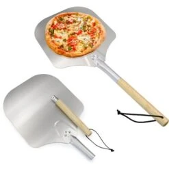 Relaxdays Pelle à Pizza, Aluminium, Manche En Bois, Spatule Professionnelle Pour Four, 30,5 X 30,5 Cm Nature/argenté
