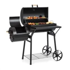 Klarstein Beef Brisket Smoker Gril - Gril Au Charbon De Bois/fumoir , Gril En Acier Inoxydable , Thermomètre Dans Le Couvercle , 2 Grandes Roues , Avec Couvercle , Noir