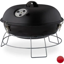 Relaxdays Barbecue Rond, Portable, Couvercle, Pique Nique, Grosse Surface De Cuisson,charbon De Bois D.36 Cm. Noir
