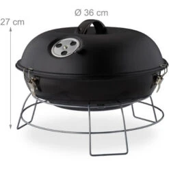 Relaxdays Barbecue Rond, Portable, Couvercle, Pique Nique, Grosse Surface De Cuisson,charbon De Bois D.36 Cm. Noir -Jardin Calme Soldes Magasin 14891407 4