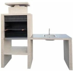 No Name Barbecue Pierre Et Brique Avec Plan De Travail + Evier Lamego - Revêtement Inox