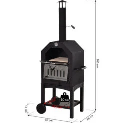 OUTSUNNY Four à Pizza Extérieur Au Charbon De Bois - Barbecue Sur Roulettes - Four à Bois - Pierre Réfractaire - Cheminée, Jauge Température - Acier Inox.noir Gris -Jardin Calme Soldes Magasin 18261302 3