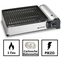Barbecue Grill Gaz 1900W Kemper Grille Anti Adhesive + 8 Cartouches Gaz Camping -Jardin Calme Soldes Magasin 19846865 4