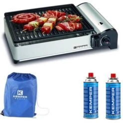 Kemper Barbecue Portable Intelligent Au Gaz - Barbecue De Table Réchaud De Camping - 2 Bouteilles De Gaz Incluses