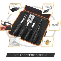 Set 5 Ustensiles De Barbecue Pince Fourchette Spatule Pinceau Sac BBQ Acier Inox -Jardin Calme Soldes Magasin 23578523 3