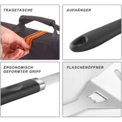 Set 5 Ustensiles De Barbecue Pince Fourchette Spatule Pinceau Sac BBQ Acier Inox -Jardin Calme Soldes Magasin 23578523 4