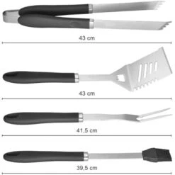Set 5 Ustensiles De Barbecue Pince Fourchette Spatule Pinceau Sac BBQ Acier Inox -Jardin Calme Soldes Magasin 23578523 5