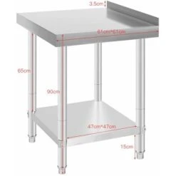 JEOBEST®Table De Travail Ou établi En Inox Avec Rebord De Protection. Table De Travail En Inox, Table De Travail Professionnelle Acier Inox Pieds Ajustable Avec Rebord Hygiénique -Jardin Calme Soldes Magasin 24407012 3