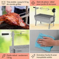 Klarstein Tourne Broche Electrique 2 En 1, Mechoui, Rotisserie Et Gril De Barbecue, Broche Cochon De Lait, Tourne Broche Barbecue Avec 2 Broches, Rotissoire, Mini Bbq Grill Barbecue Inox Sur Roues -Jardin Calme Soldes Magasin 27488207 5