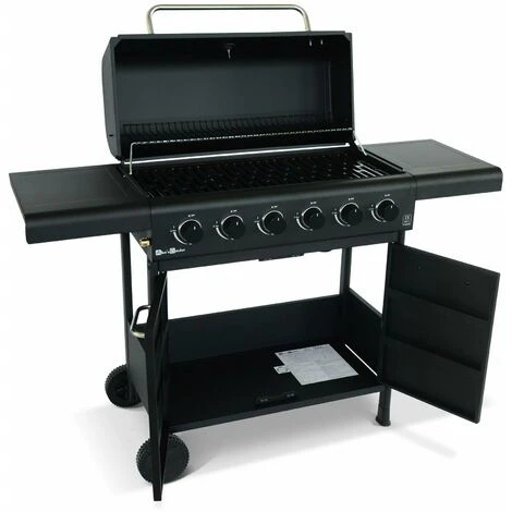 Barbecue BONACIEUX Noir Et Inox Au Gaz 6 Brûleurs Avec Rangement 2 Tablettes Rabattables 2 Roues PVC 6 Barbecue BONACIEUX Noir Et Inox Au Gaz 6 Brûleurs Avec Rangement 2 Tablettes Rabattables 2 Roues PVC – Image 4