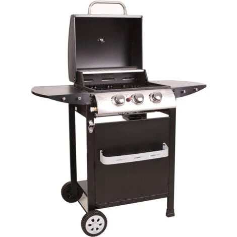 LOFOTEN - Barbecue Extérieur Au Gaz 3 Brûleurs - Puissance 8,4 KW - Capot De Fermeture Avec Thermomètre - 2 Grilles En Acier Chromé, 2 Etagères Latérales, 1 Plateau Bas - 2 Roues - Noir 3 LOFOTEN - Barbecue Extérieur Au Gaz 3 Brûleurs - Puissance 8,4 KW - Capot De Fermeture Avec Thermomètre - 2 Grilles En Acier Chromé, 2 Etagères Latérales, 1 Plateau Bas - 2 Roues - Noir