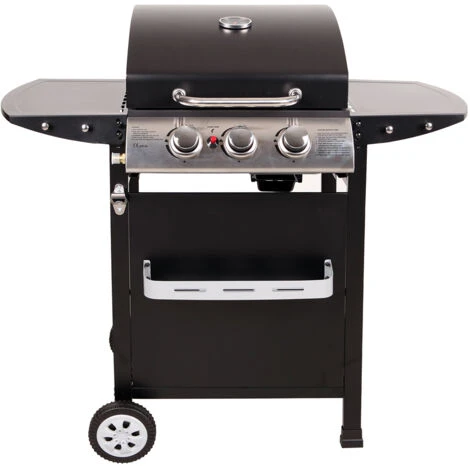 LOFOTEN - Barbecue Extérieur Au Gaz 3 Brûleurs - Puissance 8,4 KW - Capot De Fermeture Avec Thermomètre - 2 Grilles En Acier Chromé, 2 Etagères Latérales, 1 Plateau Bas - 2 Roues - Noir 4 LOFOTEN - Barbecue Extérieur Au Gaz 3 Brûleurs - Puissance 8,4 KW - Capot De Fermeture Avec Thermomètre - 2 Grilles En Acier Chromé, 2 Etagères Latérales, 1 Plateau Bas - 2 Roues - Noir – Image 2