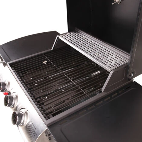 LOFOTEN - Barbecue Extérieur Au Gaz 3 Brûleurs - Puissance 8,4 KW - Capot De Fermeture Avec Thermomètre - 2 Grilles En Acier Chromé, 2 Etagères Latérales, 1 Plateau Bas - 2 Roues - Noir 5 LOFOTEN - Barbecue Extérieur Au Gaz 3 Brûleurs - Puissance 8,4 KW - Capot De Fermeture Avec Thermomètre - 2 Grilles En Acier Chromé, 2 Etagères Latérales, 1 Plateau Bas - 2 Roues - Noir – Image 3
