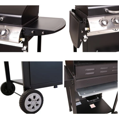 LOFOTEN - Barbecue Extérieur Au Gaz 3 Brûleurs - Puissance 8,4 KW - Capot De Fermeture Avec Thermomètre - 2 Grilles En Acier Chromé, 2 Etagères Latérales, 1 Plateau Bas - 2 Roues - Noir 6 LOFOTEN - Barbecue Extérieur Au Gaz 3 Brûleurs - Puissance 8,4 KW - Capot De Fermeture Avec Thermomètre - 2 Grilles En Acier Chromé, 2 Etagères Latérales, 1 Plateau Bas - 2 Roues - Noir – Image 4