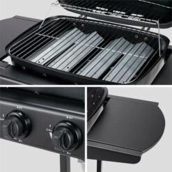 Barbecue à Gaz 2 Brûleurs - JUSSAC - Avec Thermomètre Et Deux Tablettes Latérales- Noir -Jardin Calme Soldes Magasin 35880491 3