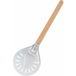 Pelle à Pizza Ronde 7 Pouces, Pelle à Pizza Perforée Avec Longue Poignée En Bois Amovible, Fabriqué En Aluminium Et Poignée Antidérapante