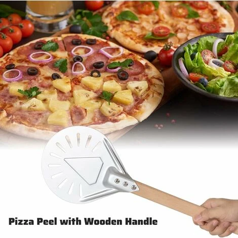 Pelle à Pizza Ronde 7 Pouces, Pelle à Pizza Perforée Avec Longue Poignée En Bois Amovible, Fabriqué En Aluminium Et Poignée Antidérapante 4 Pelle à Pizza Ronde 7 Pouces, Pelle à Pizza Perforée Avec Longue Poignée En Bois Amovible, Fabriqué En Aluminium Et Poignée Antidérapante – Image 2