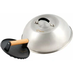 BBQ-Toro Cloche De Chauffage En Acier Inoxydable Avec Poids De Viande En Fonte Ø 31,5 Cm Cloche à Burger Avec Presse à Viande