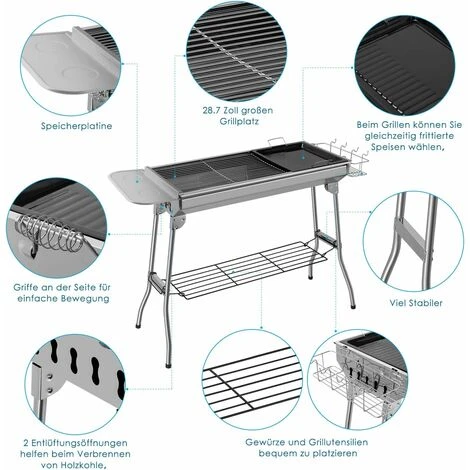 Barbecue à Charbon Femor, Barbecue Pliant Portable, BBQ De Table En Acier Inoxydable, Pour Barbecue De Jardin, Extérieur Camping Et Pique Nique, AVCE Poêle à Frire Antiadhésive (pour 5-10 Personnes) 4 Barbecue à Charbon Femor, Barbecue Pliant Portable, BBQ De Table En Acier Inoxydable, Pour Barbecue De Jardin, Extérieur Camping Et Pique Nique, AVCE Poêle à Frire Antiadhésive (pour 5-10 Personnes) – Image 2