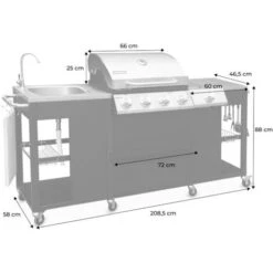 Barbecue. Cuisine Extérieure Gaz - D'Artagnan - Barbecue 5 Brûleurs Dont 1 Feu Latéral. Inox Et Noir. évier. Planche à Découper Bois. Ustensiles -Jardin Calme Soldes Magasin 459331 4