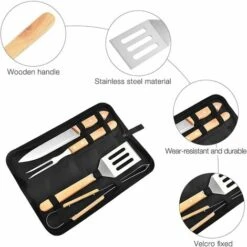 Ustensiles Barbecue,4 Pcs Ensemble Doutils De Barbecue En Acier Inoxydable Accessoires Barbecue,Kit Doutils De Barbecue Avec Poignée En Bois Et étui De Transport,Cadeau Pour Homme GrooFoo -Jardin Calme Soldes Magasin 46718936 3