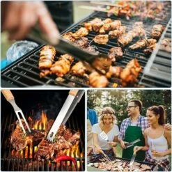 Ustensiles Barbecue,4 Pcs Ensemble Doutils De Barbecue En Acier Inoxydable Accessoires Barbecue,Kit Doutils De Barbecue Avec Poignée En Bois Et étui De Transport,Cadeau Pour Homme GrooFoo -Jardin Calme Soldes Magasin 46718936 5