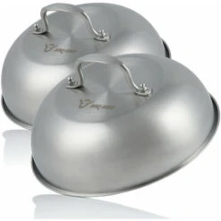 BBQ-Toro Dôme De Fonte En Acier Inoxydable (2 Piéces) Ø 23 Cm Dôme Pour Hamburger, Cloche
