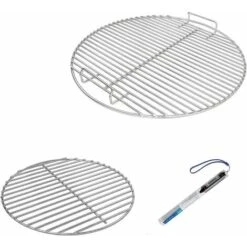 GFTIME Ø 44,5cm 7432 Grille De Cuisson Et Ø 34 Cm 7440 Grille à Charbon Pour Grils à Charbon Weber Ø 47 Cm, Weber One-Touch, Bar-B-Kettle, Smokey Mountain Cooker Smoker, Jumbo Joe, Original Kettle, Avec 1 Thermomètre