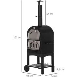 OUTSUNNY Four à Pizza Extérieur Au Charbon De Bois - Barbecue Sur Roulettes - Four à Bois - Pierre Réfractaire - Cheminée, Jauge Température - Acier Au Carbone Noir Gris -Jardin Calme Soldes Magasin 48873262 3
