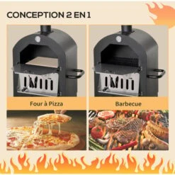 OUTSUNNY Four à Pizza Extérieur Au Charbon De Bois - Barbecue Sur Roulettes - Four à Bois - Pierre Réfractaire - Cheminée, Jauge Température - Acier Au Carbone Noir Gris -Jardin Calme Soldes Magasin 48873262 4
