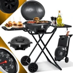 KESSER® Gril électrique Gril De Table 2 en 1 Barbecue Sur Gril Avec Couvercle Et Pieds 2400 watts Maximum Pliable Thermomètre Revêtement Antiadhésif Plaque Pour Grillade Table De Rangement 2