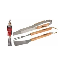 Set De 3 Ustensiles Barbecue En Inox Et Bois -Jardin Calme Soldes Magasin 55081739 2