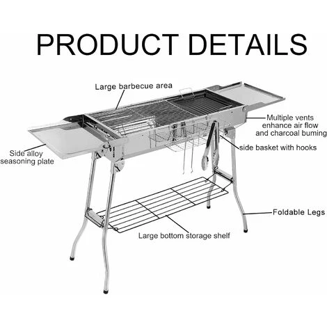 BAMNY Barbecue à Charbon Portable, Barbecue Pliable Pour 5 à 10 Personnes, Avec Poêle Antiadhésive, En Acier Inoxydable, Grill Charbon De Bois Pour Camping Et Pique Nique, 122 X 30 X 73 Cm 6 BAMNY Barbecue à Charbon Portable, Barbecue Pliable Pour 5 à 10 Personnes, Avec Poêle Antiadhésive, En Acier Inoxydable, Grill Charbon De Bois Pour Camping Et Pique Nique, 122 X 30 X 73 Cm – Image 4