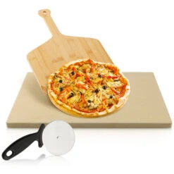 Randaco Pierre à Pizza 1,5 Cm épaisseur Cuisson Au Four Avec Spatule En Bois Pour Pizza Et Flammeküche,COUPE-PIZZA MULTIFONCTION