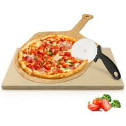 Randaco Pierre à Pizza Cordierite Pierre à Pain Rectangle Pelle à Pizza En Bois HxlxP: 15 X 300 X 380 Mm