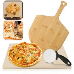 Randaco Pierre à Pizza Deluxe Ensemble De Pelles à Pizza Pierre De Cuisson Professionnelle Gril à Gaz Cordierite