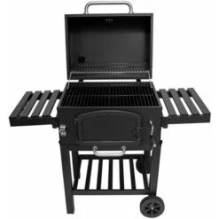 MonsterShop - BBQ XL- Barbecue Grill&Fumoir Type Américain Acier Noir Mat Jardin Max 4.5Kg Charbon 4 Events Portable Gigantesque Surface De Cuisson 59cm X 43.5 Cm [Housse & Brosse Incluses]