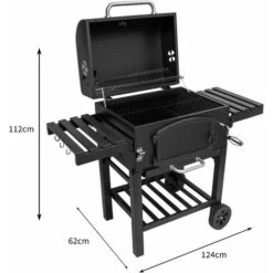 MonsterShop - BBQ XL- Barbecue Grill&Fumoir Type Américain Acier Noir Mat Jardin Max 4.5Kg Charbon 4 Events Portable Gigantesque Surface De Cuisson 59cm X 43.5 Cm [Housse & Brosse Incluses] -Jardin Calme Soldes Magasin 57202445 5
