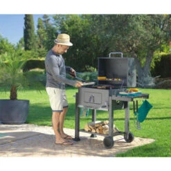 Barbecue Charbon De Bois à 2 Roues 2 Grilles Et 1 Thermomètre En Métal Noir - Cylindrique -Jardin Calme Soldes Magasin 60688998 4