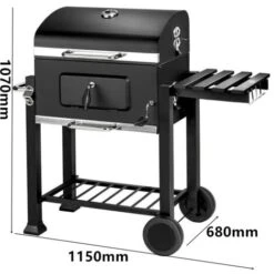 Barbecue Charbon De Bois à 2 Roues 2 Grilles Et 1 Thermomètre En Métal Noir - Cylindrique -Jardin Calme Soldes Magasin 60688998 5
