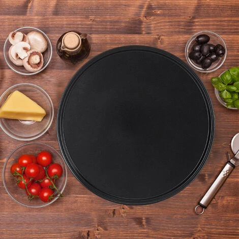 Plaque à Pizzas, Lot De 4, Plat à Four, Acier Au Carbone, Moule, Plateau, Antiadhésive, Ronde, ∅ 32 Cm, Gris 4 Plaque à Pizzas, Lot De 4, Plat à Four, Acier Au Carbone, Moule, Plateau, Antiadhésive, Ronde, ∅ 32 Cm, Gris – Image 2