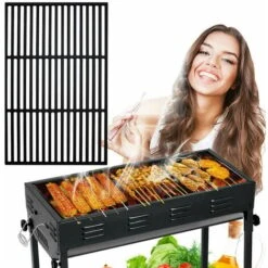 SWANEW Grille Carrée Grille En Fonte Fixation Barbecue Grille De Barbecue Camping 60x40cm -Jardin Calme Soldes Magasin 63735914 2