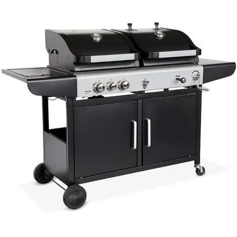 Barbecue 2 En 1 Gaz Et Charbon - Marsac Noir - 3 Brûleurs Dont 1 Feu Latéral. Grilles En Fonte. Thermomètres 3 Barbecue 2 En 1 Gaz Et Charbon - Marsac Noir - 3 Brûleurs Dont 1 Feu Latéral. Grilles En Fonte. Thermomètres