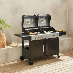 Barbecue 2 En 1 Gaz Et Charbon - Marsac Noir - 3 Brûleurs Dont 1 Feu Latéral. Grilles En Fonte. Thermomètres 9 Barbecue 2 En 1 Gaz Et Charbon - Marsac Noir - 3 Brûleurs Dont 1 Feu Latéral. Grilles En Fonte. Thermomètres -Jardin Calme Soldes Magasin 6414988 3