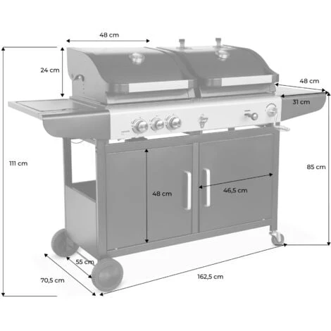 Barbecue 2 En 1 Gaz Et Charbon - Marsac Noir - 3 Brûleurs Dont 1 Feu Latéral. Grilles En Fonte. Thermomètres 6 Barbecue 2 En 1 Gaz Et Charbon - Marsac Noir - 3 Brûleurs Dont 1 Feu Latéral. Grilles En Fonte. Thermomètres – Image 4