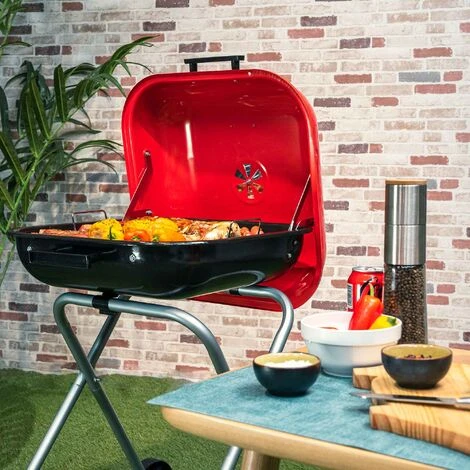 Barbecue Au Charbon Pliable à Roulettes En Acier Kekai Flathead 50x47x79 Cm Clapets Et Grilles Carré Couleur Rouge 4 Barbecue Au Charbon Pliable à Roulettes En Acier Kekai Flathead 50x47x79 Cm Clapets Et Grilles Carré Couleur Rouge – Image 2