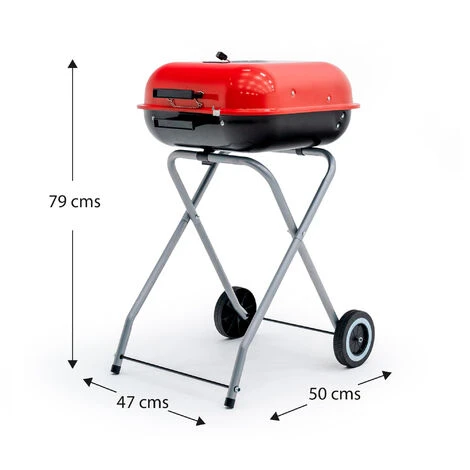Barbecue Au Charbon Pliable à Roulettes En Acier Kekai Flathead 50x47x79 Cm Clapets Et Grilles Carré Couleur Rouge 6 Barbecue Au Charbon Pliable à Roulettes En Acier Kekai Flathead 50x47x79 Cm Clapets Et Grilles Carré Couleur Rouge – Image 4