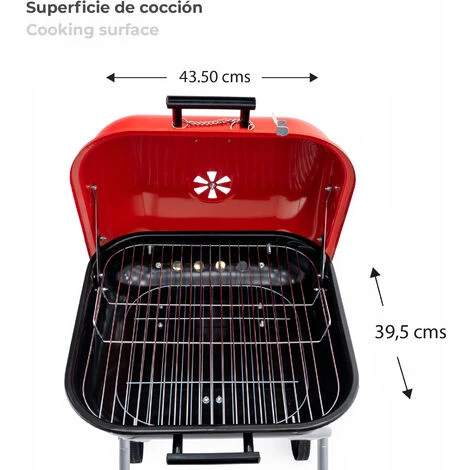 Barbecue Au Charbon Pliable à Roulettes En Acier Kekai Flathead 50x47x79 Cm Clapets Et Grilles Carré Couleur Rouge 7 Barbecue Au Charbon Pliable à Roulettes En Acier Kekai Flathead 50x47x79 Cm Clapets Et Grilles Carré Couleur Rouge – Image 5