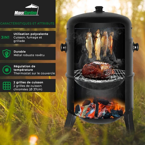 Barbecue Fumoir - Barbecue Multifonctions, Grill, Smoker - 40 X 40 X 78 Cm - Noir - MaxxGarden 4 Barbecue Fumoir - Barbecue Multifonctions, Grill, Smoker - 40 X 40 X 78 Cm - Noir - MaxxGarden – Image 2