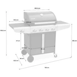 Barbecue Au Gaz - Bazin Gris Anthracite - Cuisine Extérieure 5 Brûleurs Dont 1 Feu Latéral Avec Tablettes Et Thermomètre. Rangement. Roues -Jardin Calme Soldes Magasin 7263635 4
